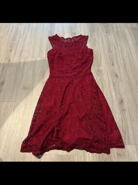 Girls Burgundy Lace Fit & Flare Dress